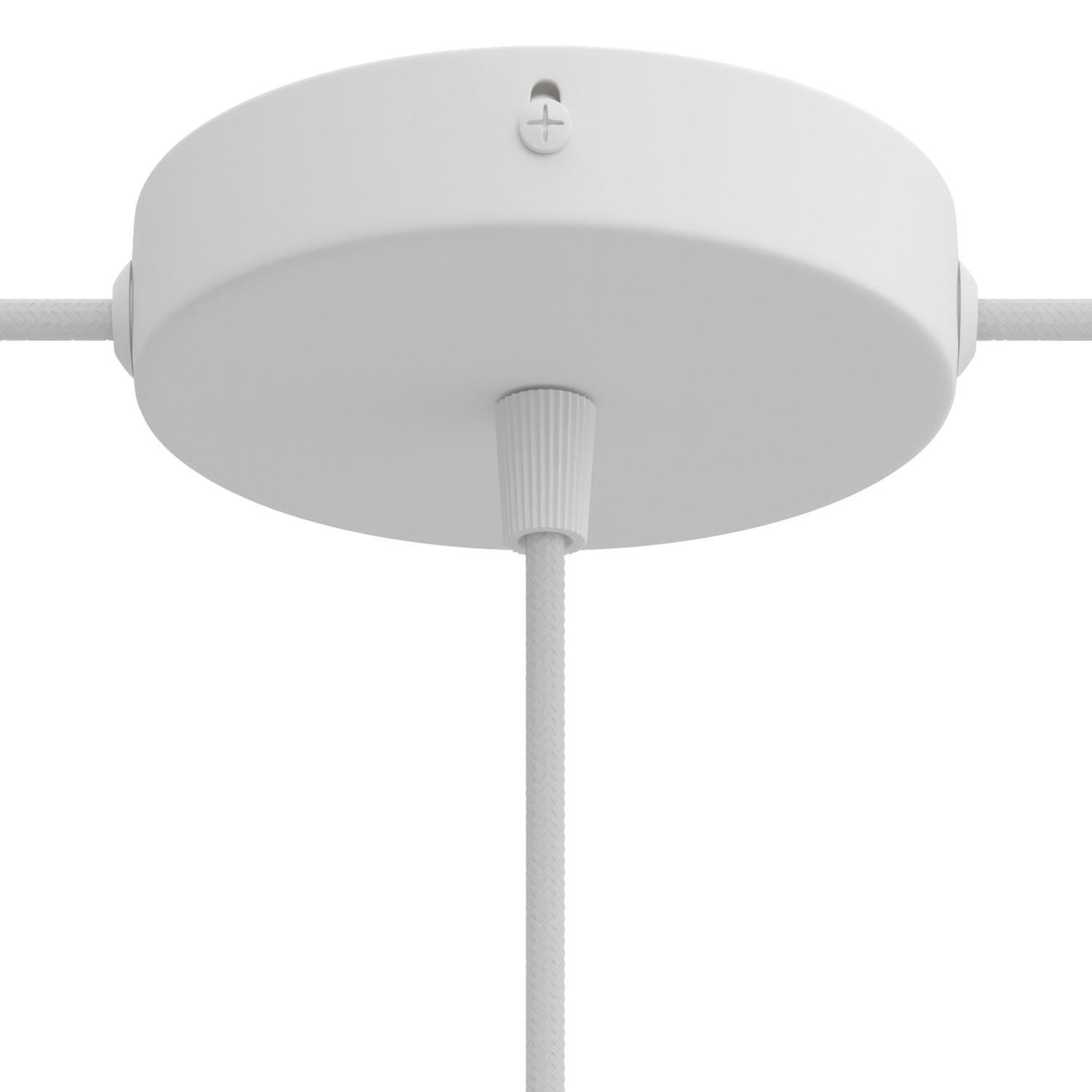 Lubų dangtelis metalinis ø12 cm, baltas matinis, 1 centrinė ir 2 šoninės angos