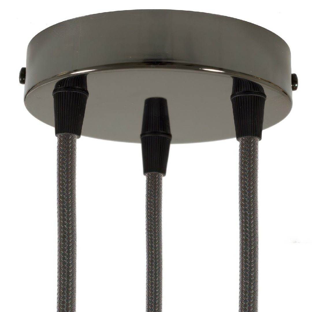 Lubų dangtelis metalinis ø12 cm, 3 angos laidams, juoda blizgi