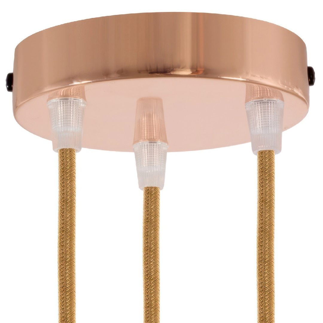 Lubų dangtelis metalinis ø12 cm, 4 angos laidams, vario blizgi
