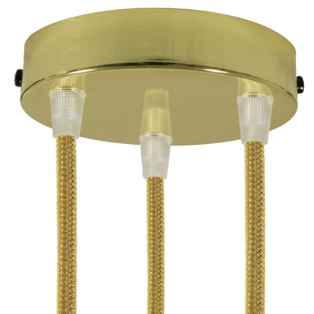 Lubų dangtelis metalinis ø12 cm, 3 angos laidams, žalvario blizgi