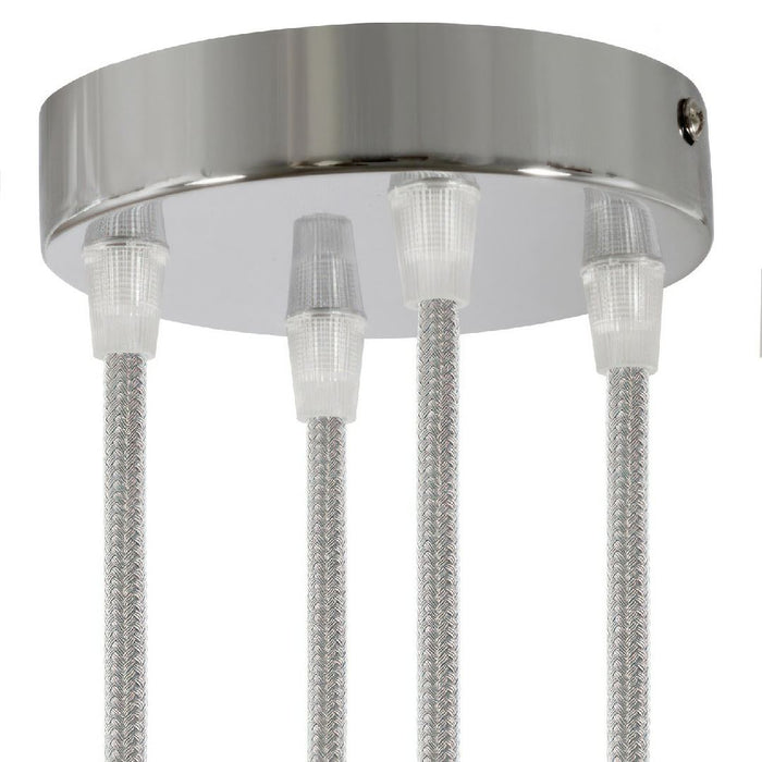 Lubų dangtelis metalinis ø12 cm, 4 angos laidams, chromo pilka