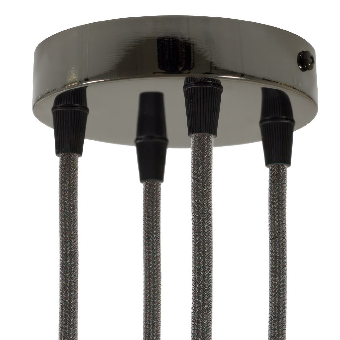 Lubų dangtelis metalinis ø12 cm, 4 angos laidams, juoda blizgi