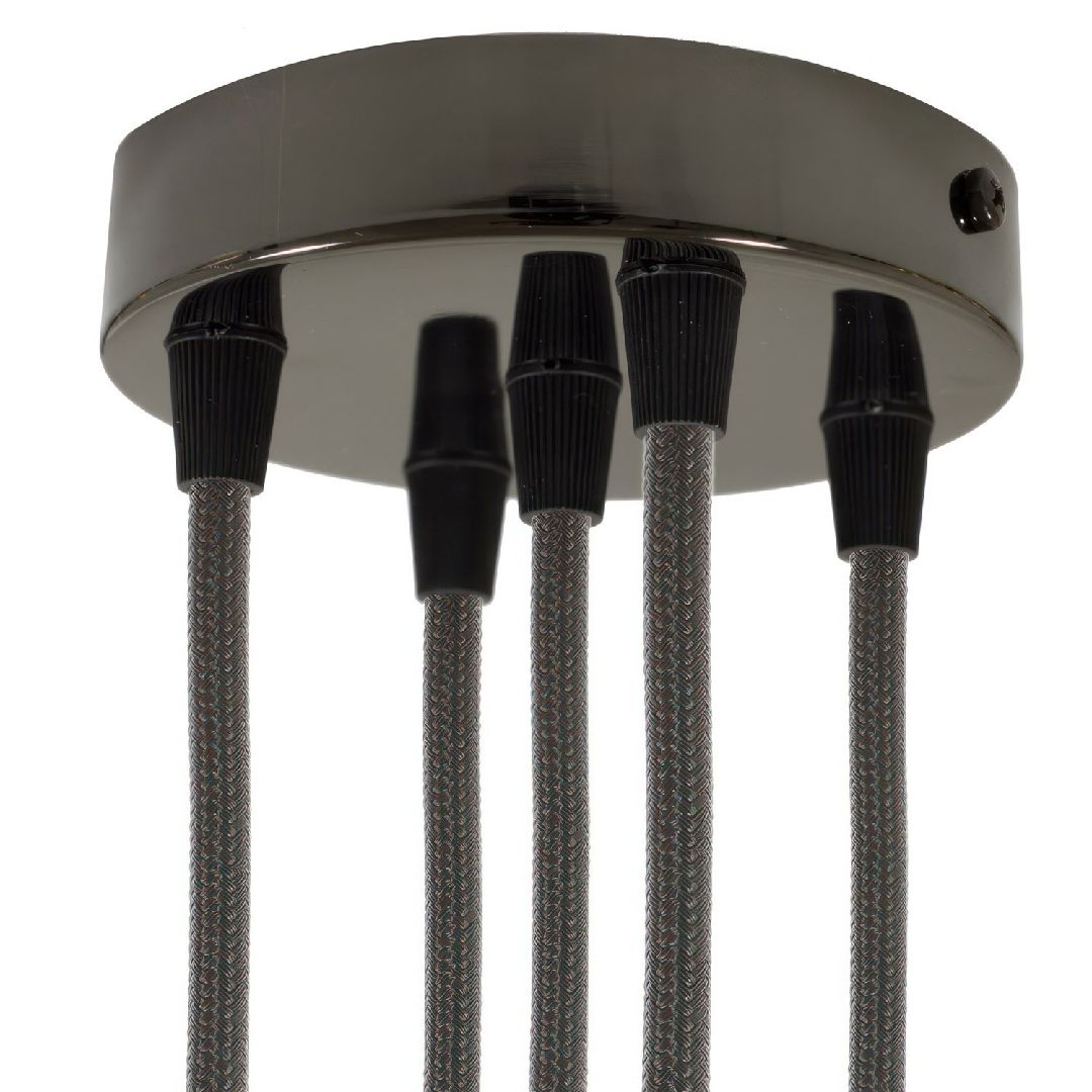 Lubų dangtelis metalinis ø12 cm, 5 angos laidams, juoda blizgi