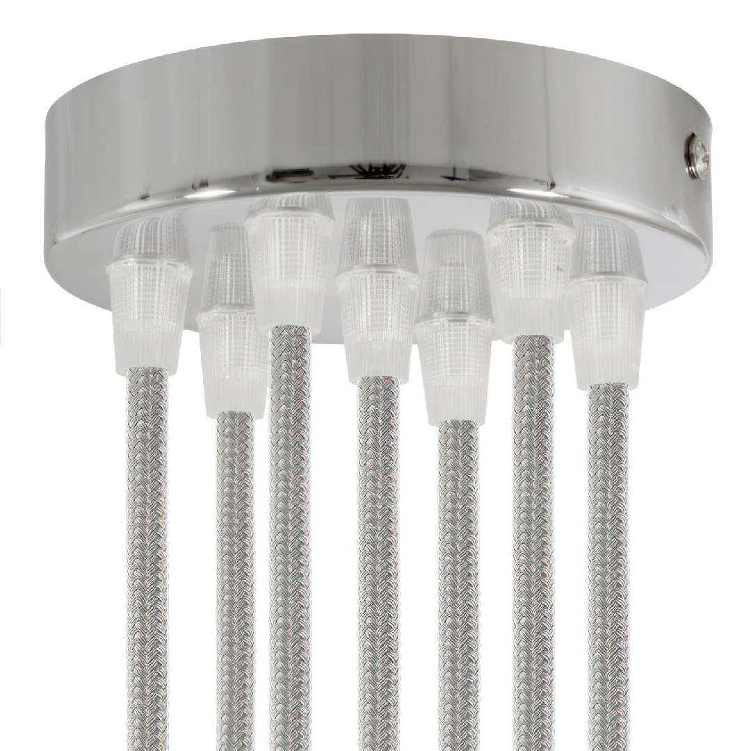 Lubų dangtelis metalinis ø12 cm, 7 angos laidams, chromo pilka
