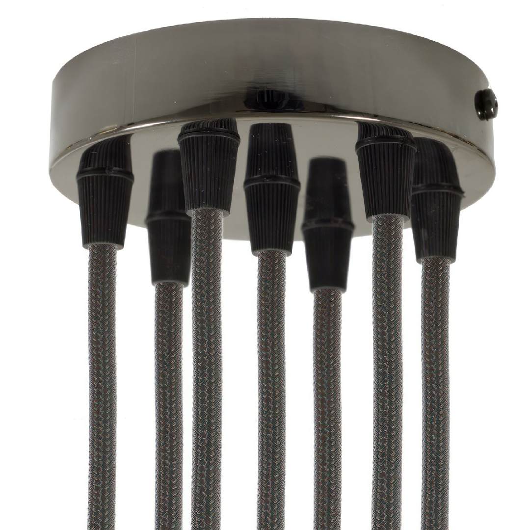 Lubų dangtelis metalinis ø12 cm, 7 angos laidams, juoda blizgi