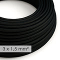 Tekstilinis elektros laidas, 3 x 1,50 mm², juodas blizgus