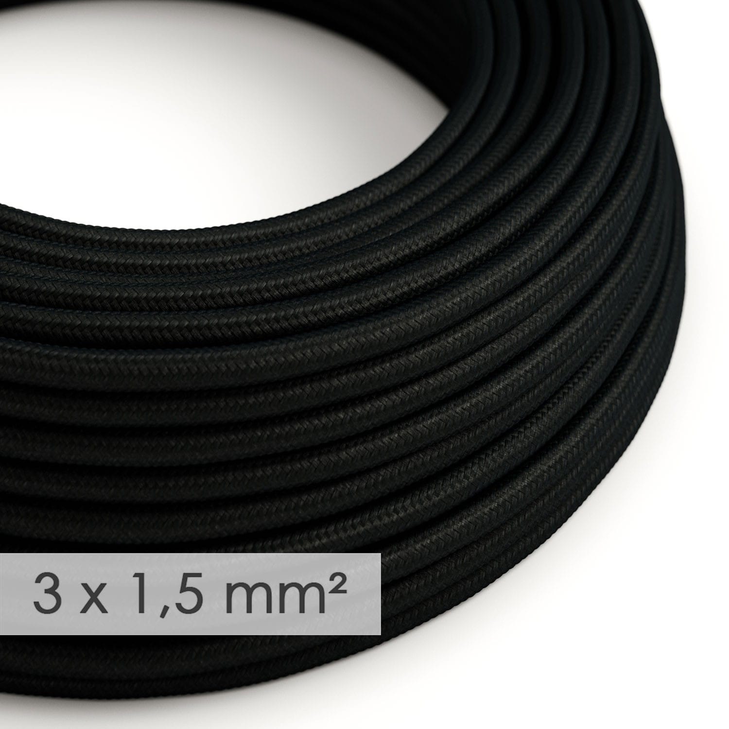 Tekstilinis elektros laidas, 3 x 1,50 mm², juodas blizgus