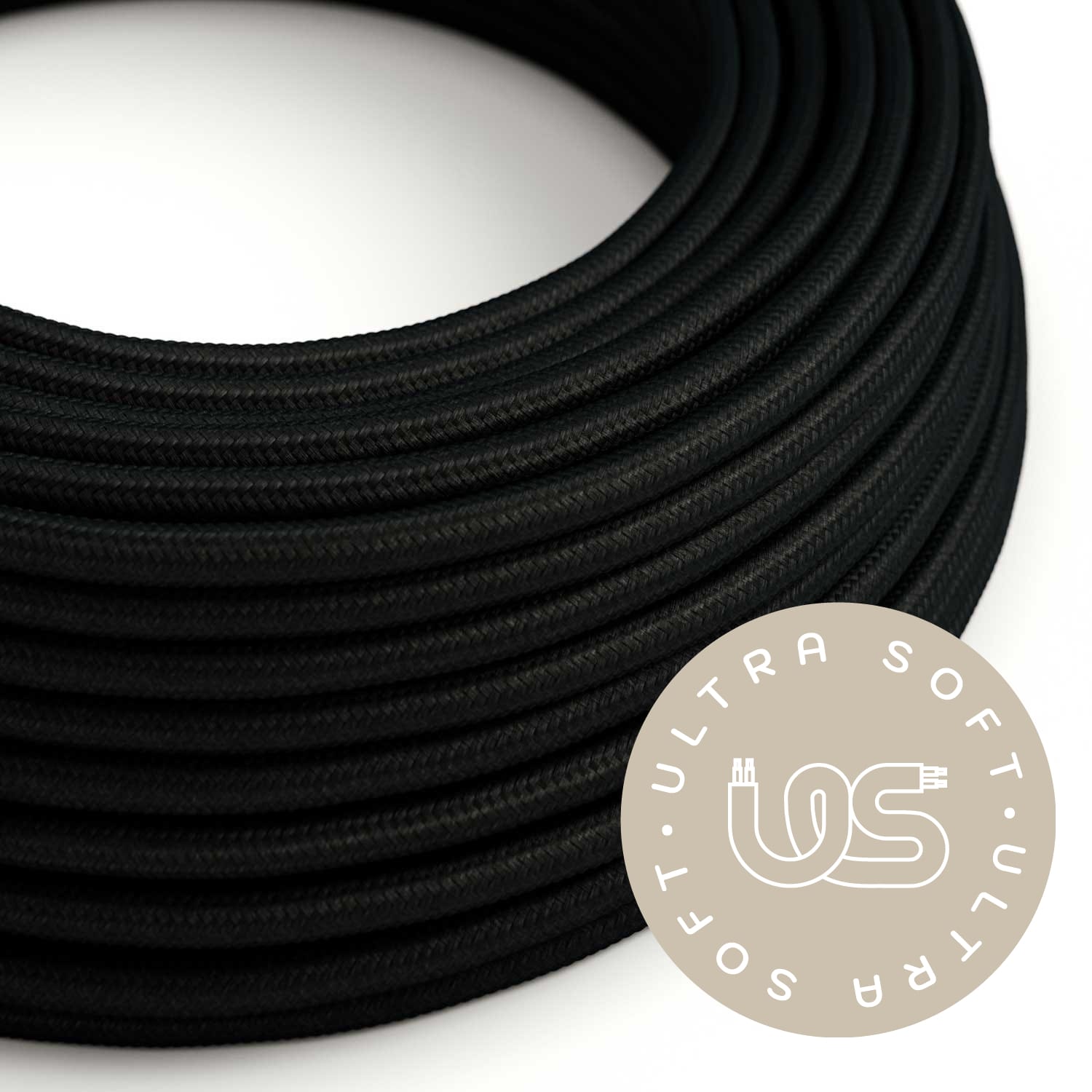 Tekstilinis elektros laidas Ultra Soft, juodas blizgus