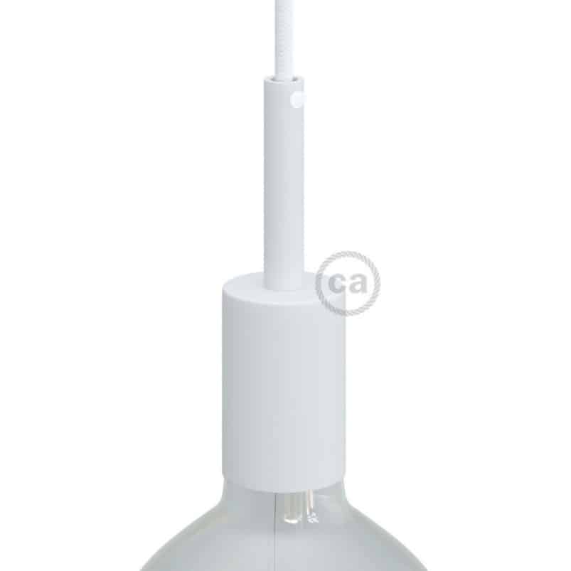 Metalinis lemputės lizdo laikiklis E27, su 7 cm vamzdeliu, baltas