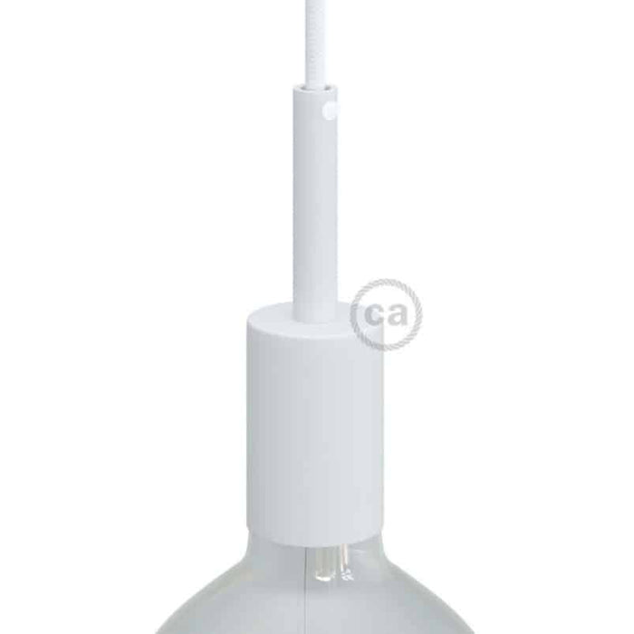 Metalinis lemputės lizdo laikiklis E27, su 7 cm vamzdeliu, baltas